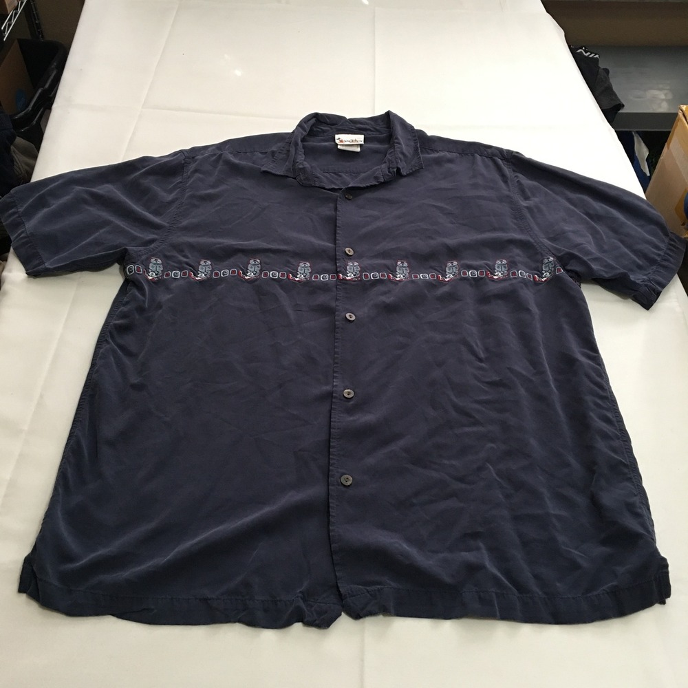 Walt Disney World Mens Large Short Sleeve Hawaiian Shirt Navy Blue Mickey Mouse